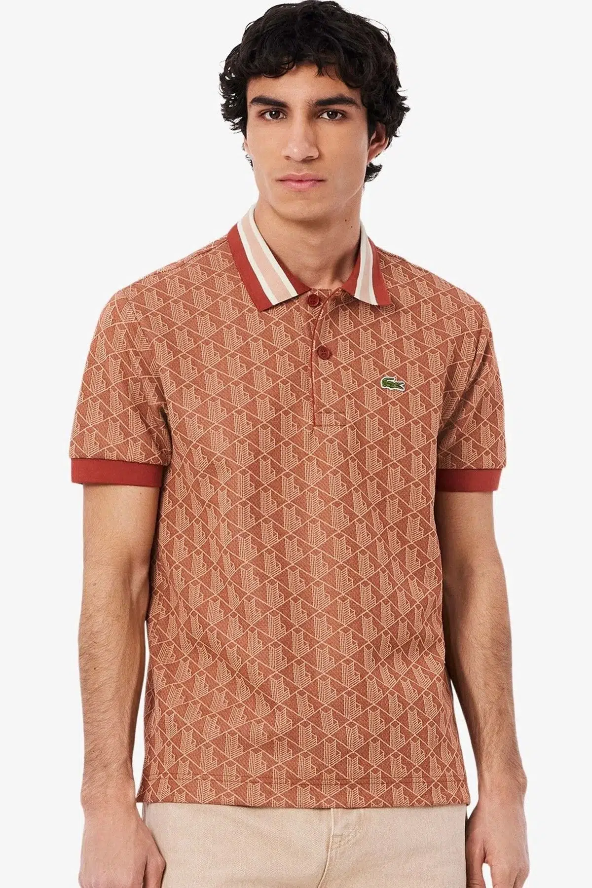 Lacoste Classic Fit Monogram Polo T-shirt Erkek Polo Yaka Tişört Kiremit