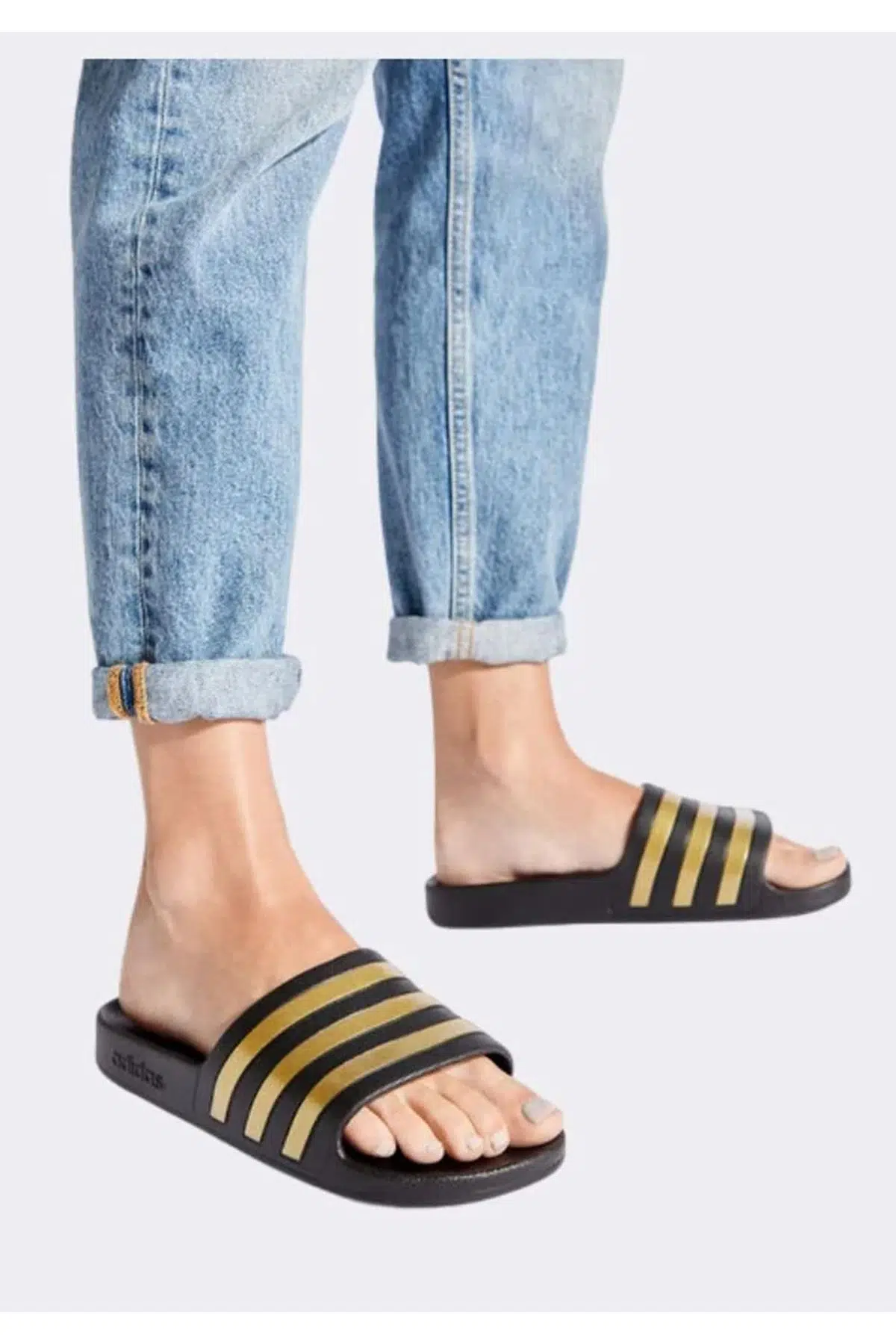 Adidas Adilette Black Gold Slides Siyah Altın Kadın Terlik