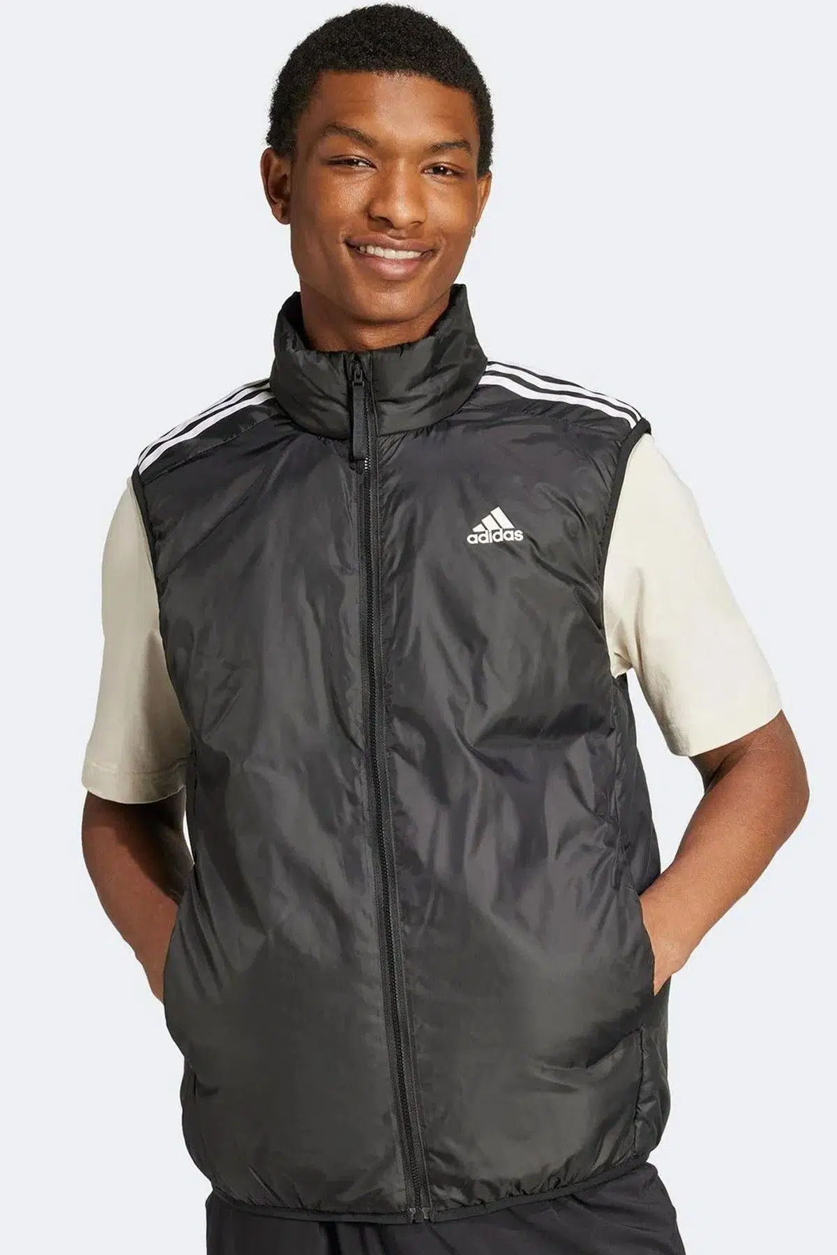 Adidas Essentials 3 Stripes Ins Erkek Dik Yaka Spor Yelek Siyah