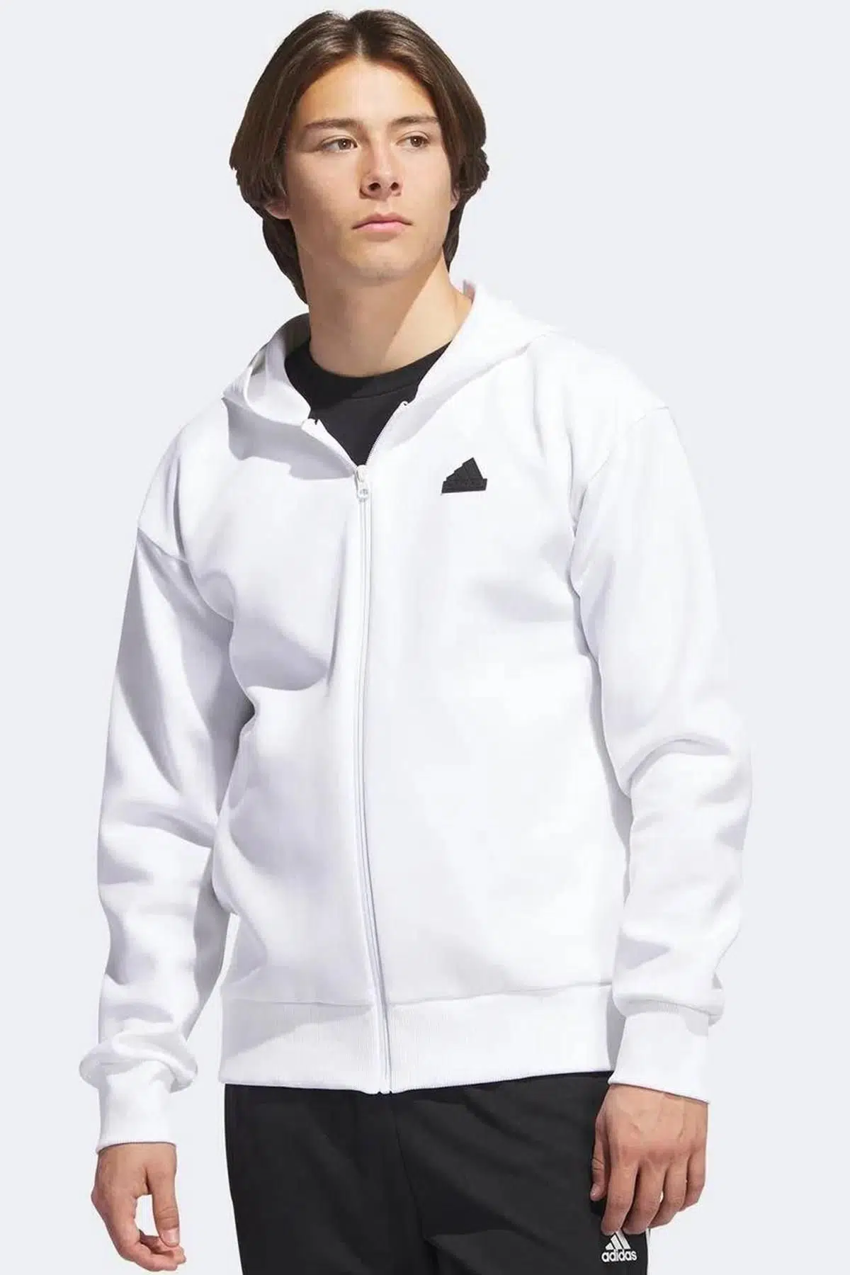Adidas Future Icons Badge of Sport Full-Zip Hoodie Unisex Kapüşonlu Sweatshirt Beyaz