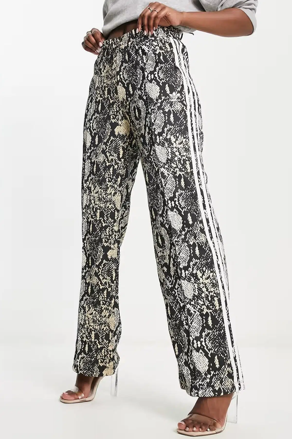 Adidas Originals Three Stripe Adibreak Python Track Pants Snake Print Kadın Rahat Kesim Eşofman Altı Siyah Krem