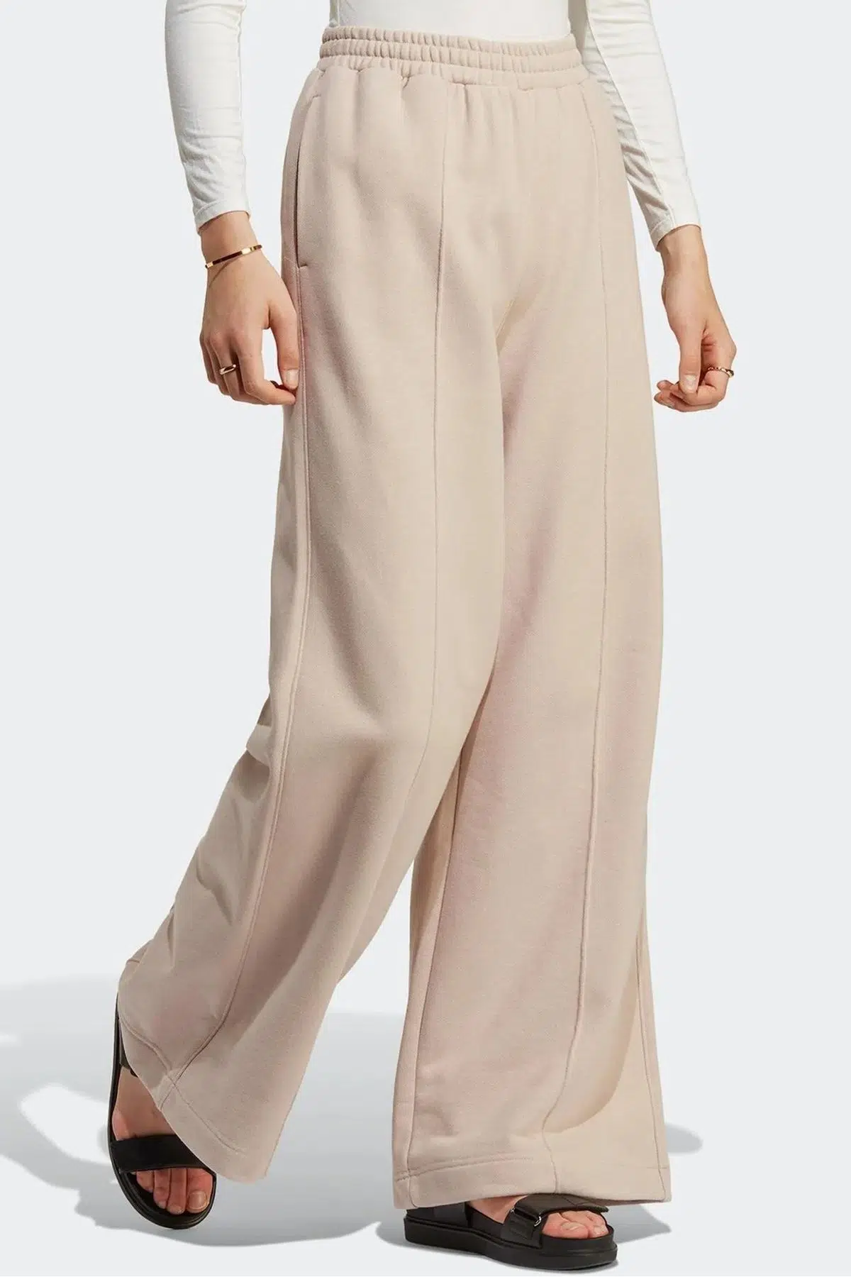 Adidas Essentials Wontau Taumer Pant Wide Leg Trousers Kadın Bol Kesim Geniş Paçalı Eşofman Altı Bej