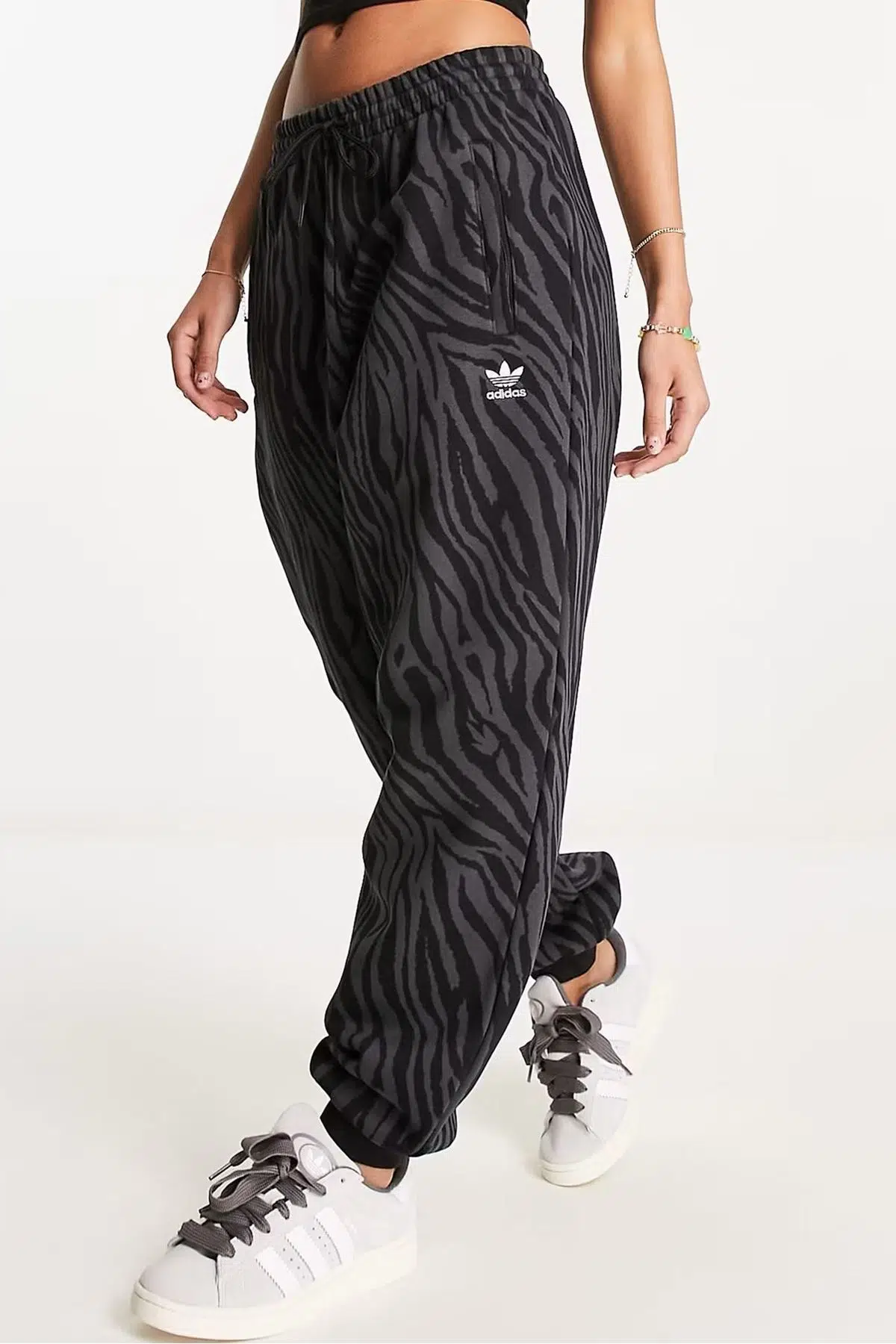 Adidas Originals Joggers in Black and Grey Zebra Print Pant Kadın Zebra Desenli Eşofman Altı Siyah