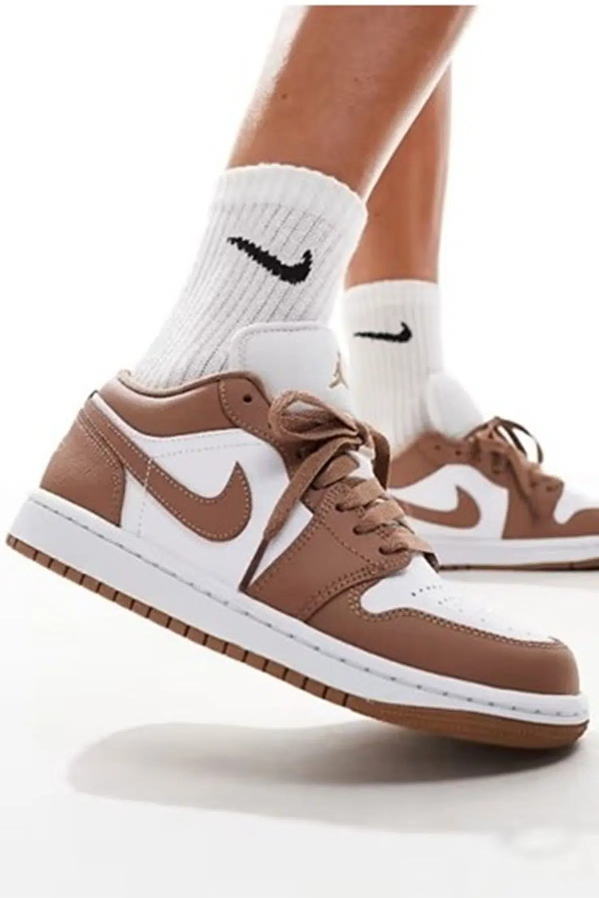 Air Jordan 1 Low Womens Sneaker Hakiki Deri Kadın Günlük Spor Ayakkabı Kahverengi Beyaz