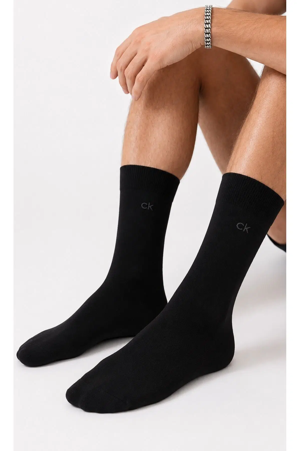 Calvin Klein Men's Cotton Crew Socks with CK Logo 3 Pack Black Erkek Pamuklu Uzun Çorap 3 lü Pkt Siyah