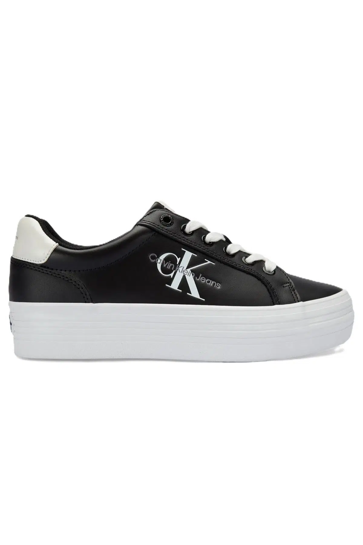 Calvin Klein Vulc Flatform Laceup Leather Womens Sneaker Hakiki Deri Kadın Günlük Spor Ayakkabı Siyah