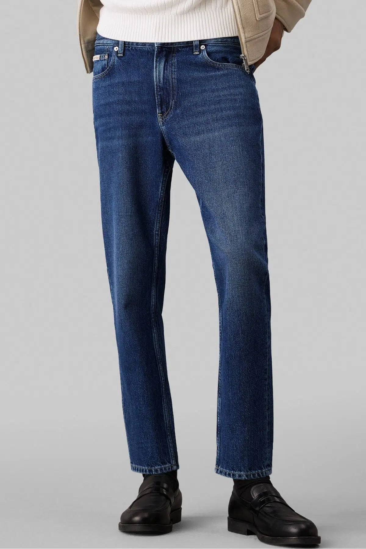 Calvin Klein Men's Blue Dad Jean Erkek Standart Kesim Kot Pantolon Koyu Mavi
