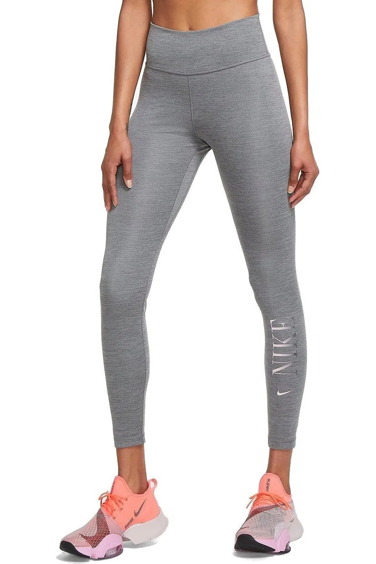 Nike One Dri-Fit Mid Rise Nike Graphic 7/8 Toparlayıcı 2 Cepli Gri Tayt