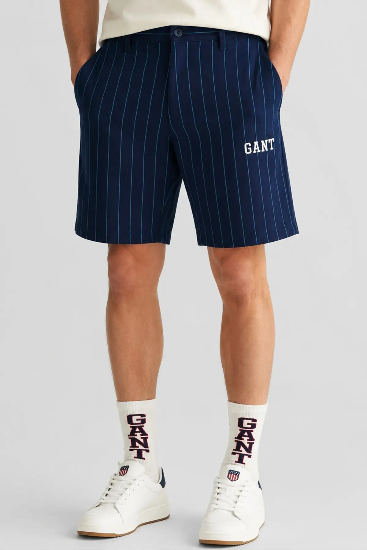 2725114T-433 GANT Men's Regular Fit Striped Bermuda Navy Shorts Erkek Kanvas Bermuda Şort Lacivert