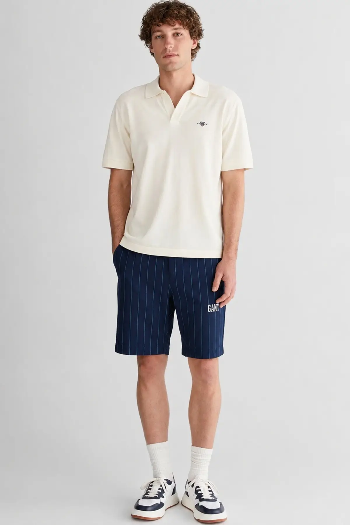 2725114T-433 GANT Men's Regular Fit Striped Bermuda Navy Shorts Erkek Kanvas Bermuda Şort Lacivert