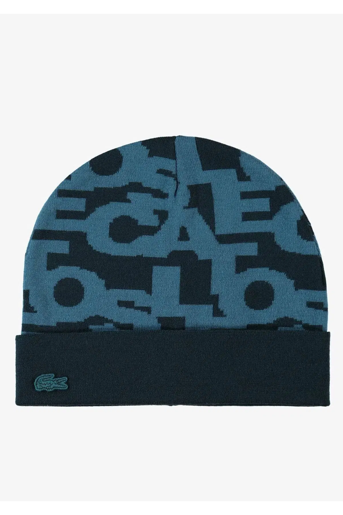 Lacoste Big Logo Desenli %100 Yün Erkek Bere Koyu Yeşil Mavi