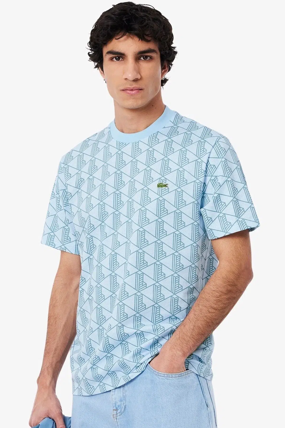 Lacoste Classic Fit Monogram Cotton T-shirt Erkek Pamuk Tişört Mavi