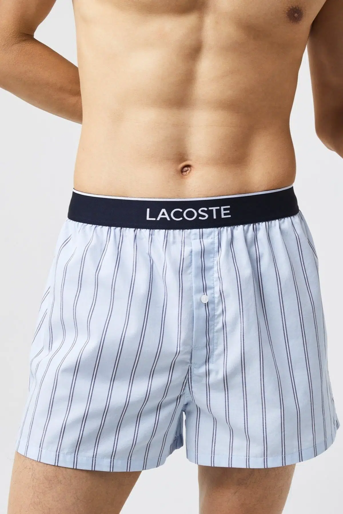 Lacoste Woven 100% Satin Cotton Mens 3lü Düğmeli Dokuma Saten Pamuk Boxer Mavi Lacivert