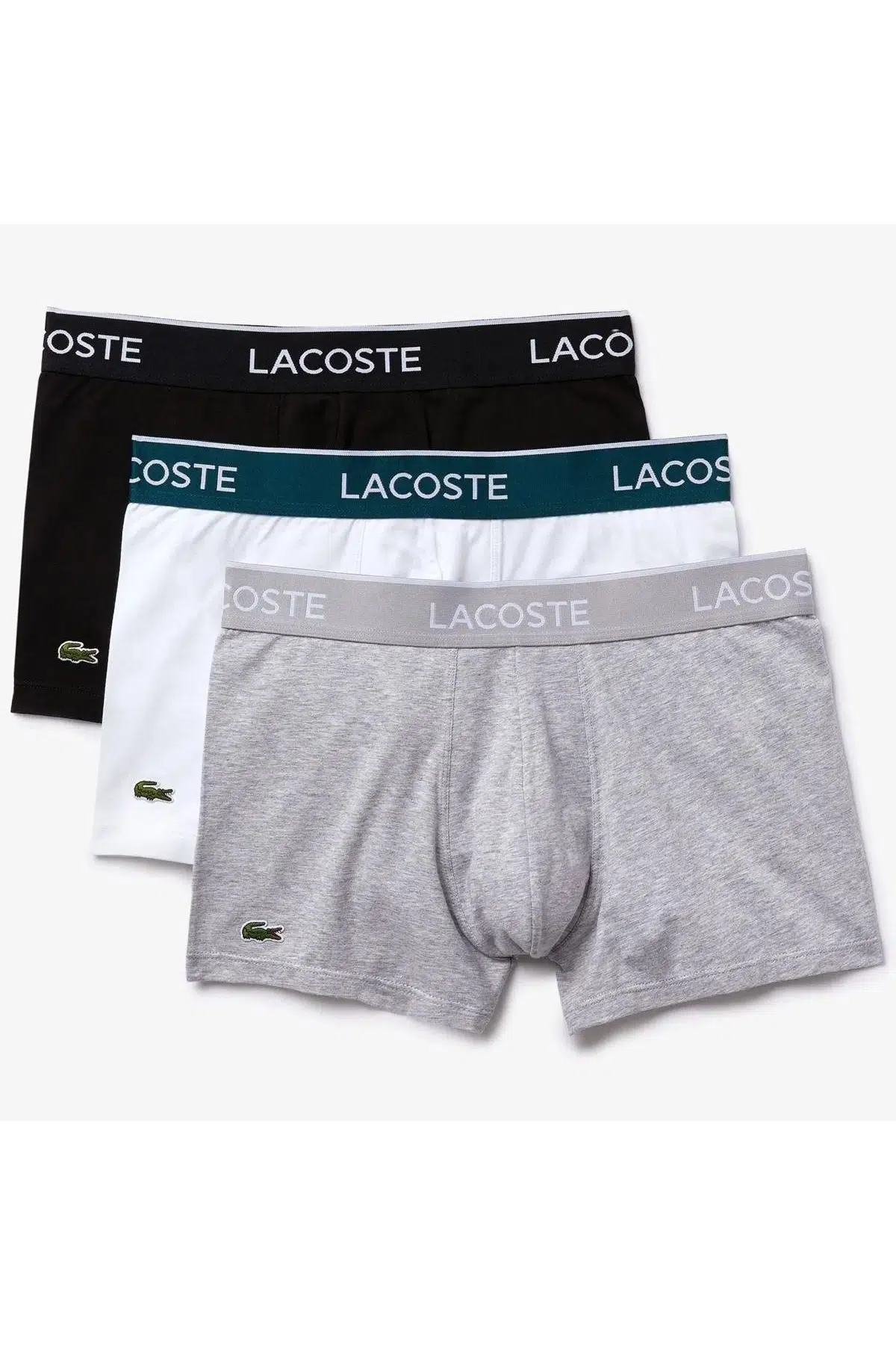 Lacoste Cotton Stretch Ultra Comfortable Trunk Erkek 3 lü Boxer Siyah Gri Beyaz