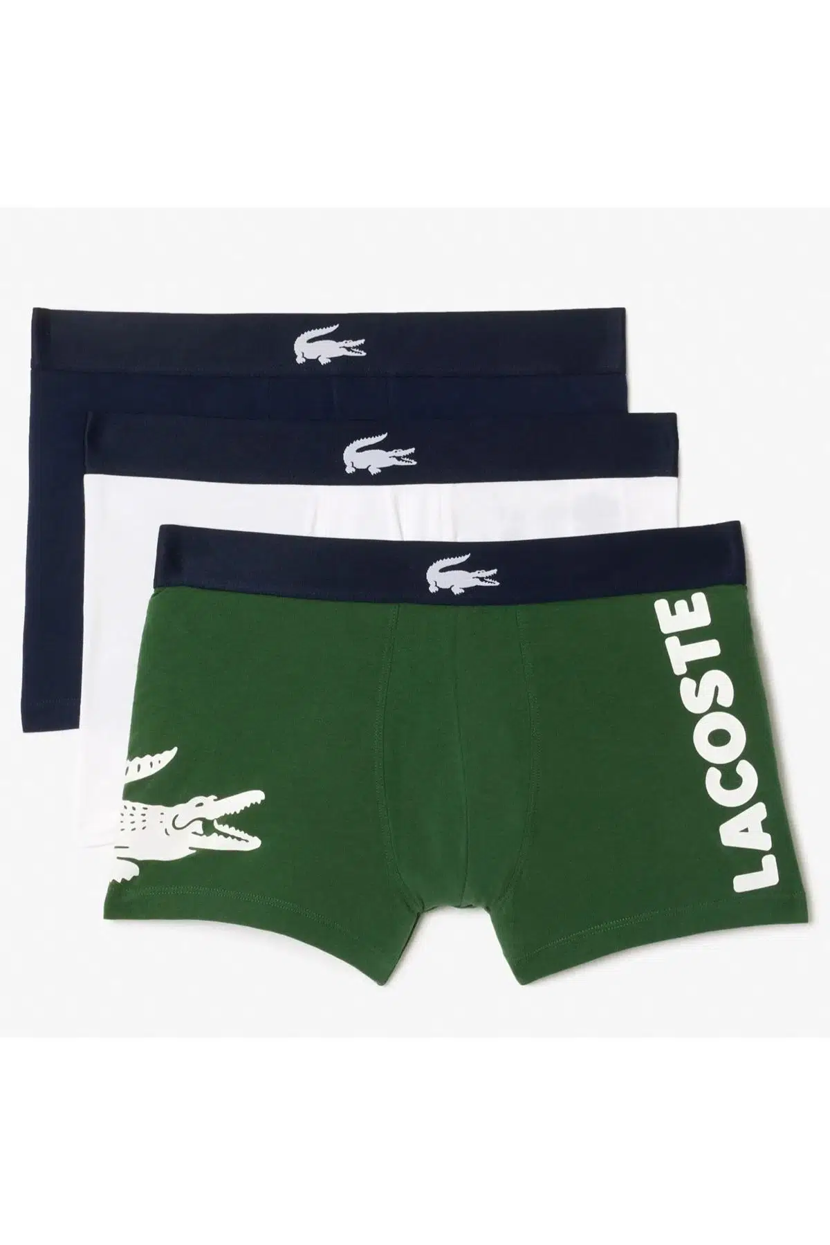 Lacoste Cotton Stretch Ultra Comfortable Trunk Erkek 3 lü Boxer Siyah Yeşil Beyaz