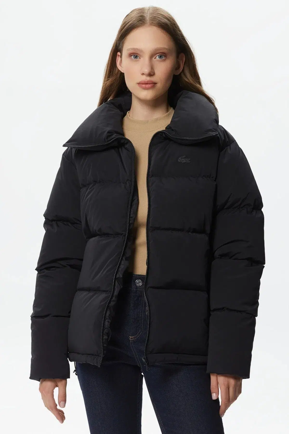 Lacoste Down Fill Jacket Kaztüyü Dolgu Dik Yaka Siyah Kadın Mont 