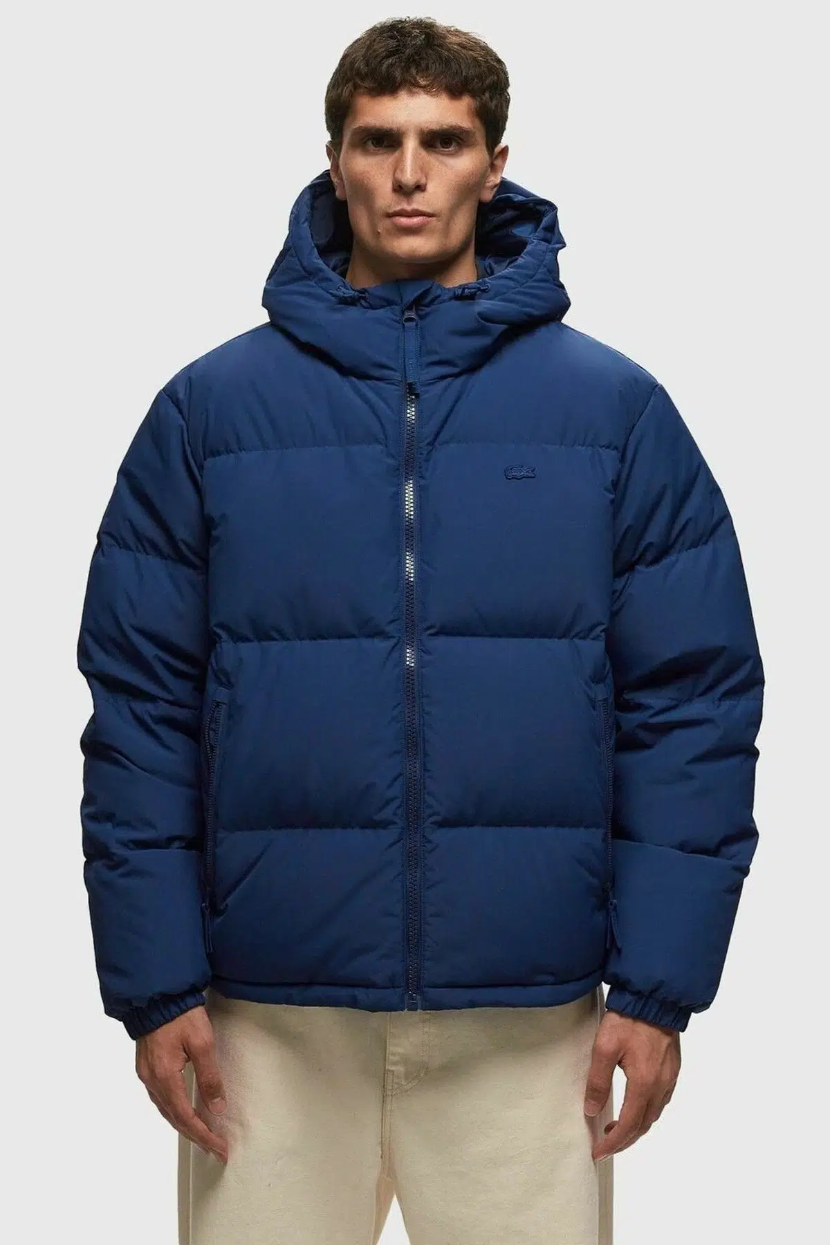 Lacoste Down Fill Jacket Kaztüyü Dolgu Sabit Kapüşonlu Çivit Mavi Mont