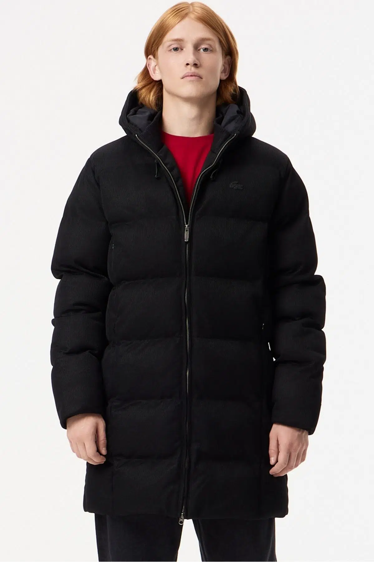 Lacoste Down Fill Mens Parka Sabit Kapüşonlu Kaz Tüyü Erkek Fitilli Parka Siyah
