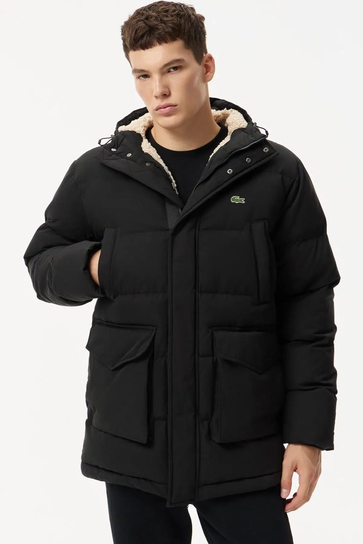 Lacoste Down Fill Mens Jacket Black Sabit Kapüşonlu Kaz Tüyü Erkek Mont Siyah