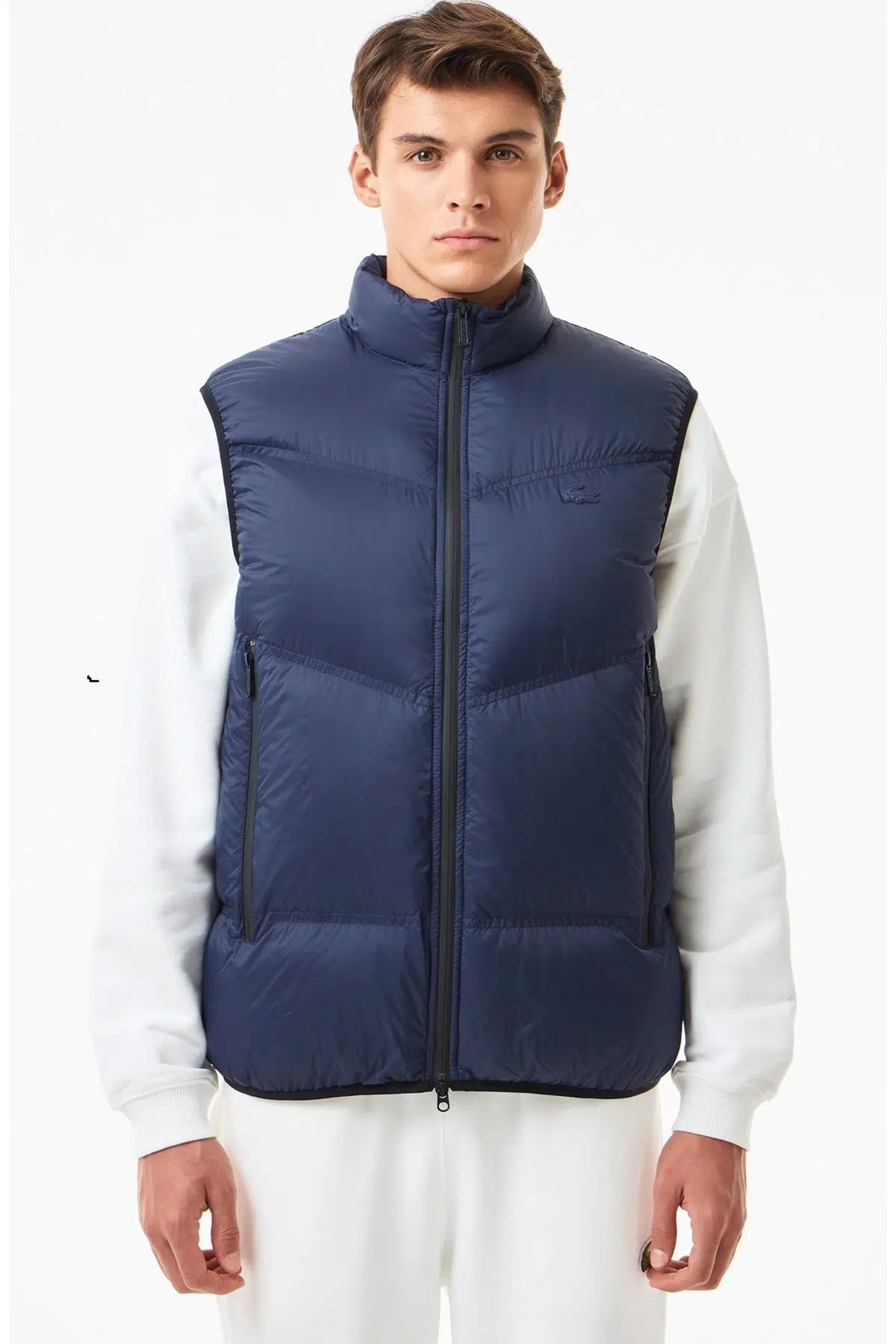 Lacoste Down Fill Mens West Dik Yaka Kaz Tüyü Erkek Yelek Lacivert