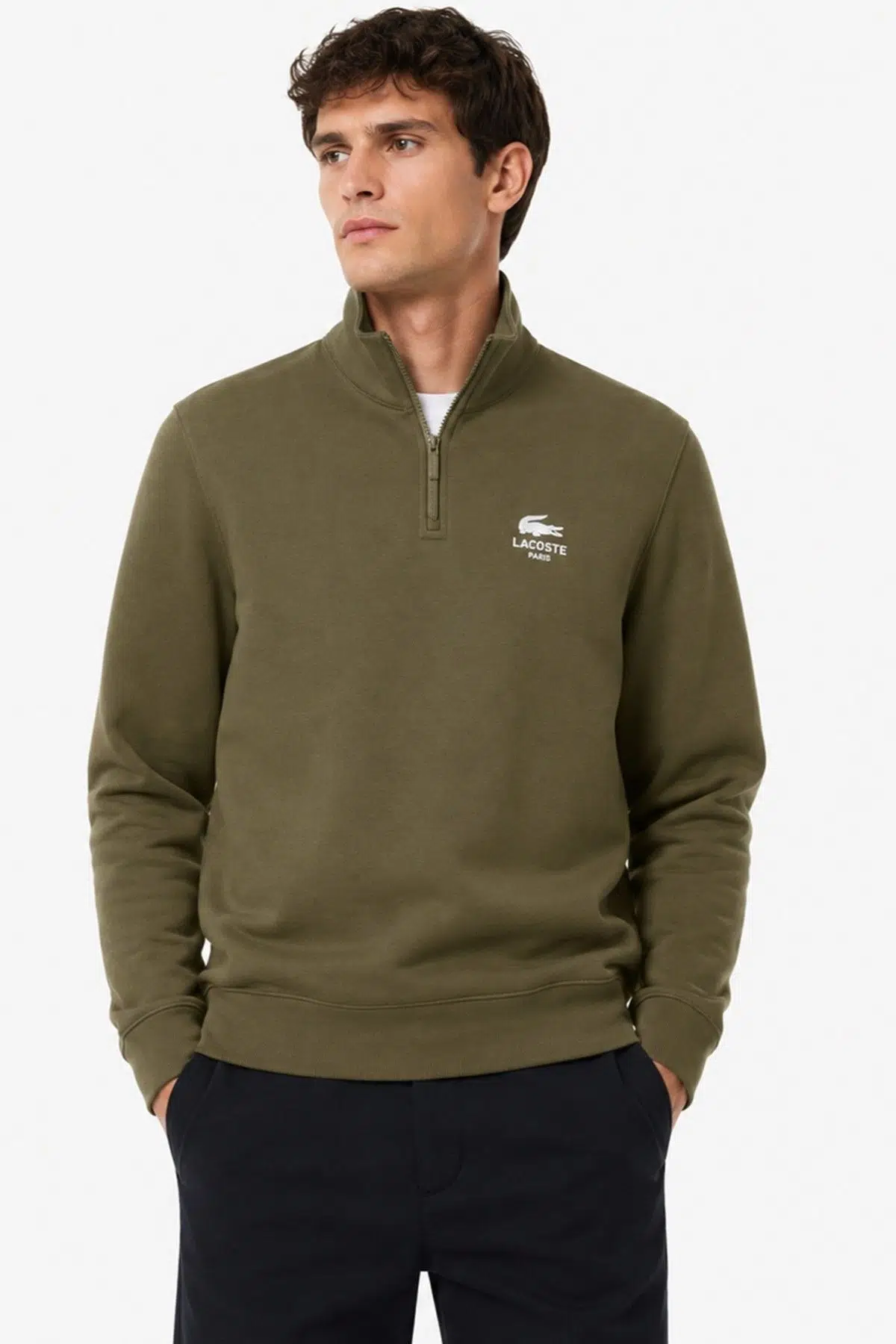 Lacoste High Neck Zip-Up Print Unisex Sweatshirt Fermuarlı Yüksek Yaka Pamuklu Sweatshirt Yeşil