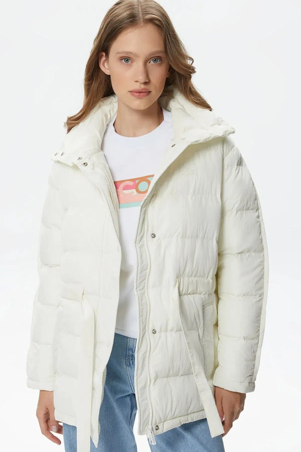 Lacoste Kapitone Syntetic Fill Jacket Dik Yaka Krem Kadın Mont 