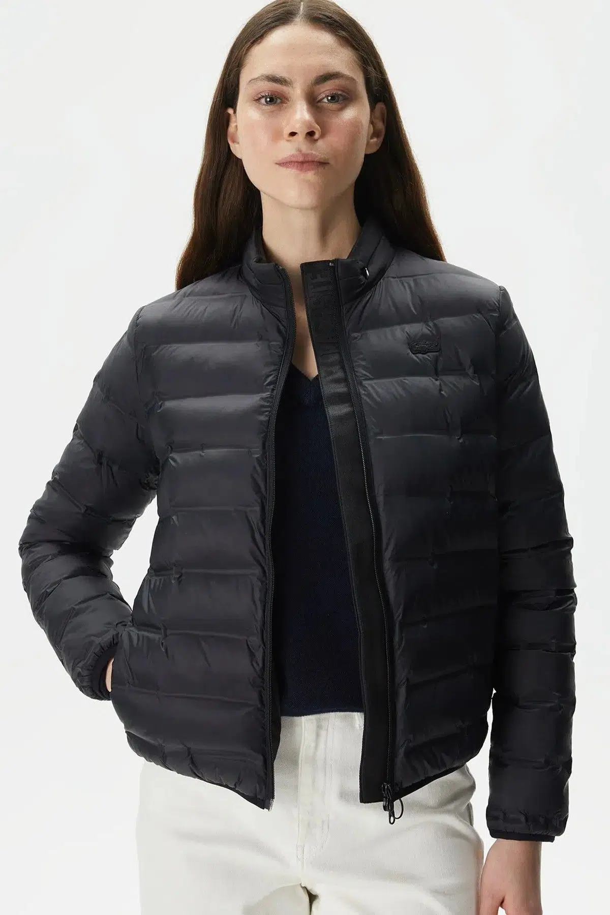 Lacoste Kapitone Syntetic Fill Jacket Dik Yaka Siyah Kadın Mont 