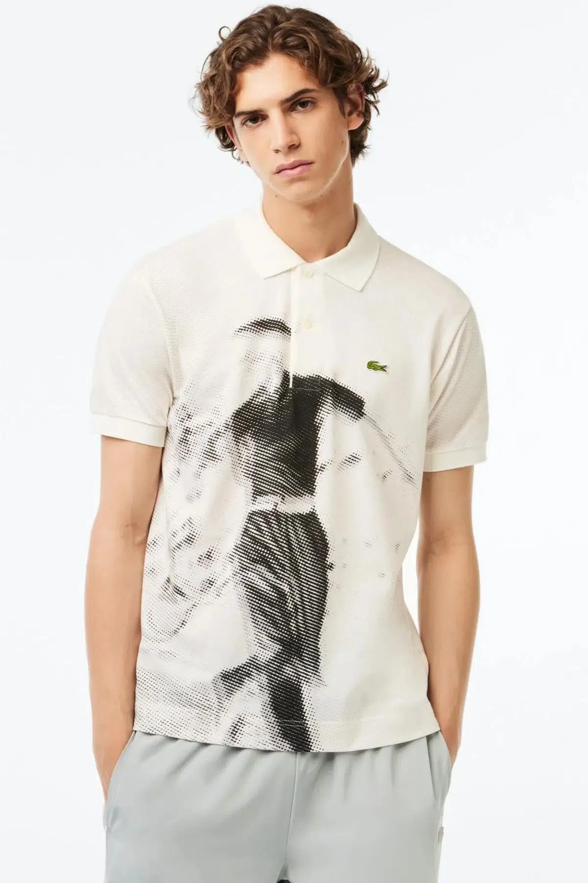 Lacoste L.12.12 Men's Rene Print Classic Fit Polo T-shirt Grafik Baskılı Organik Coton Erkek Polo Yaka Tişört Beyaz