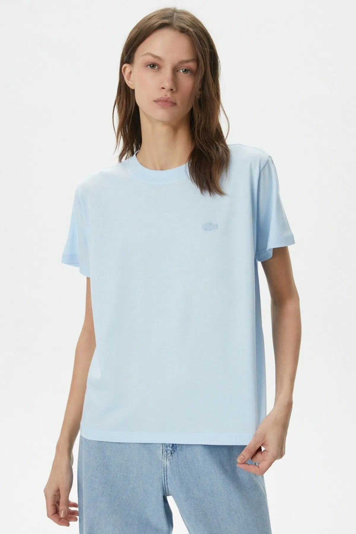 Lacoste Loose Fit Womens Tee Bol Kesim Bisiklet Yaka Pamuklu Kadın Tişört Mavi