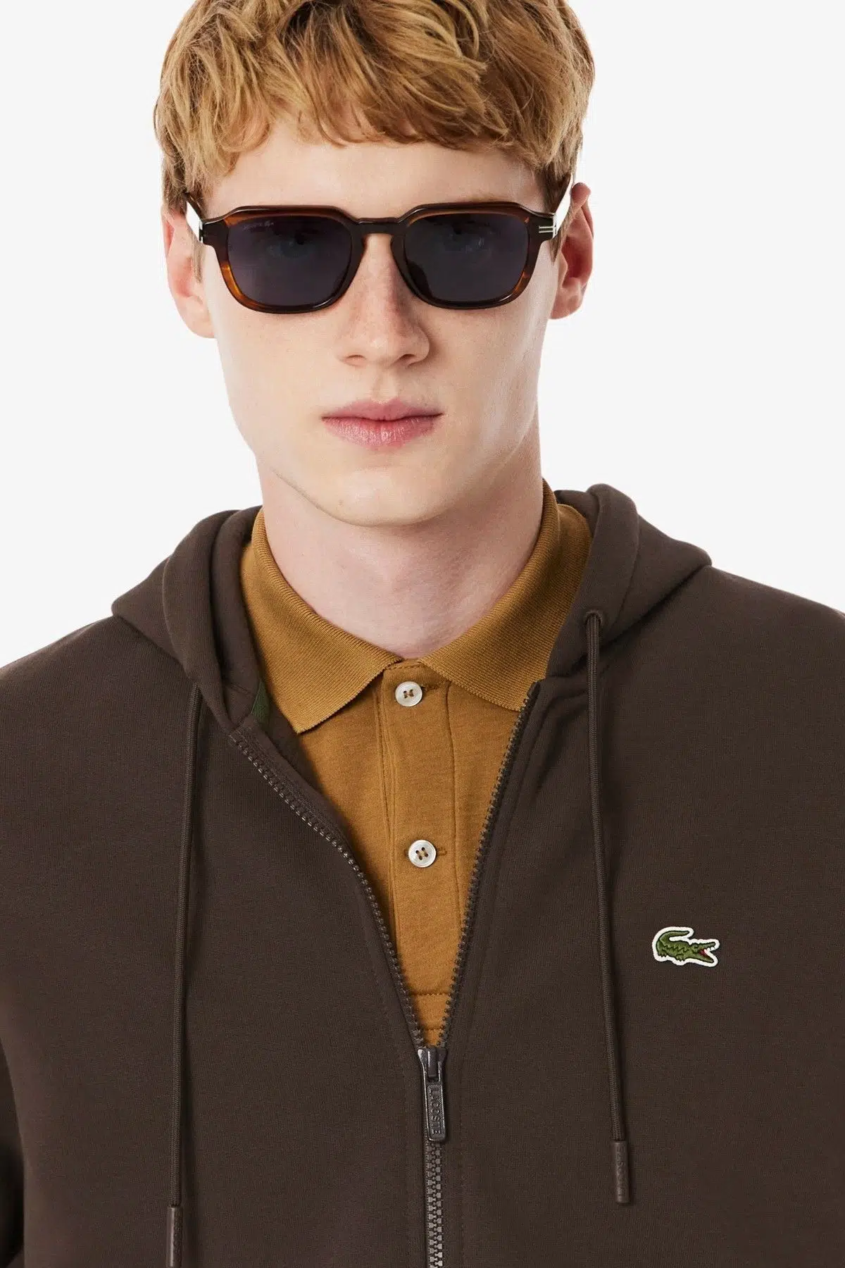 Lacoste Men's Classic Fit Full Zip Hoodie Sweatshirt Erkek Ayarlanabilir Kapüşonlu Organik Pamuk Sweatshirt Kahverengi