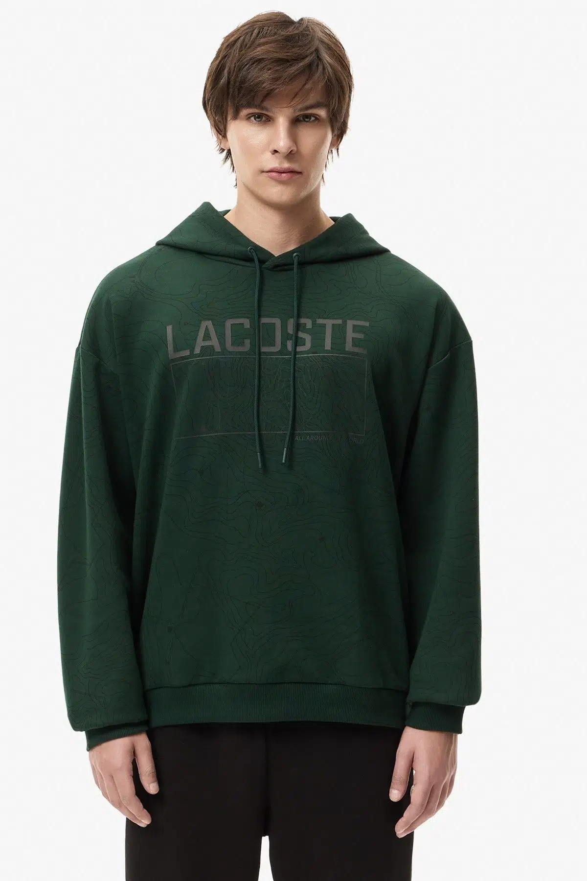 Lacoste Men's Oversize Sweatshirt Bol Kesim Kapüşonlu Pamuklu Erkek Sweatshirt Yeşil