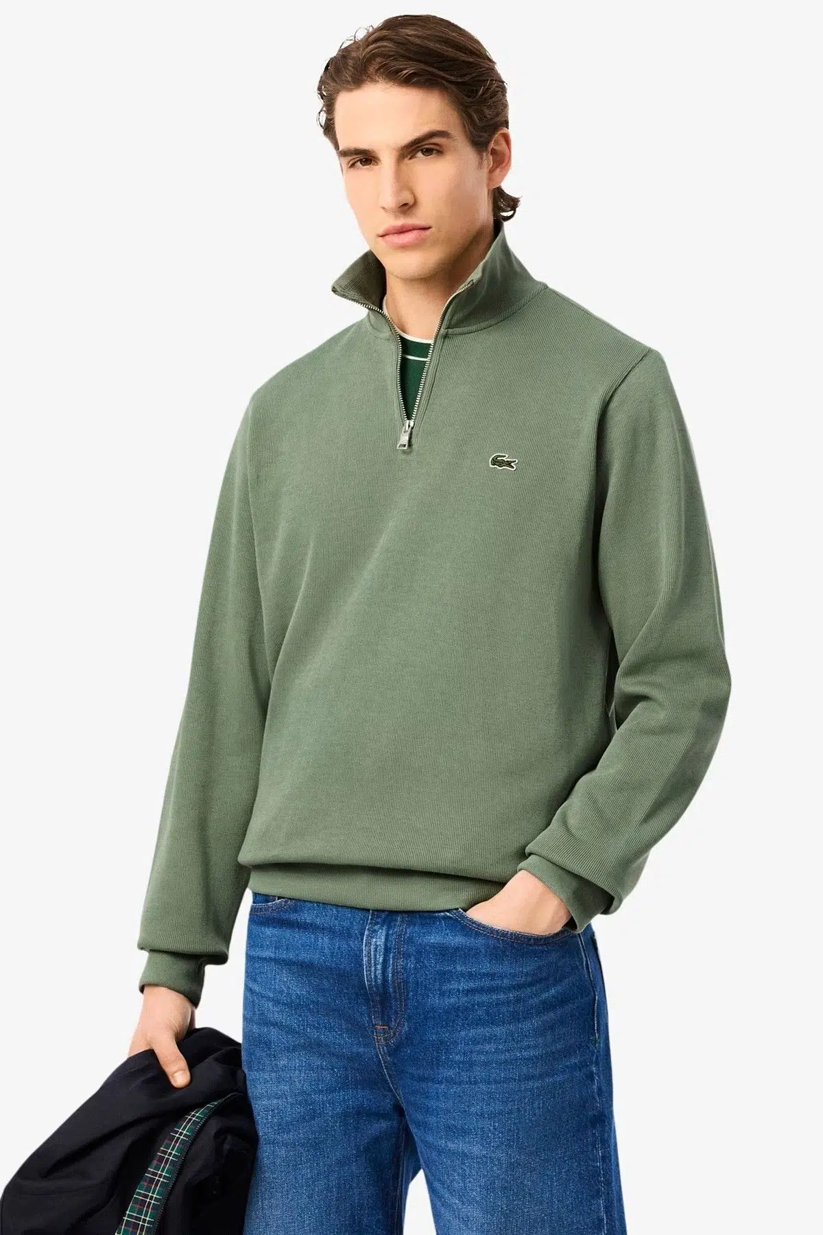 Lacoste Men's Classic Fit Neck Zip Sweatshirt Yarım Fermuarlı Yüksek Yaka Pamuklu Sweatshirt Yeşil