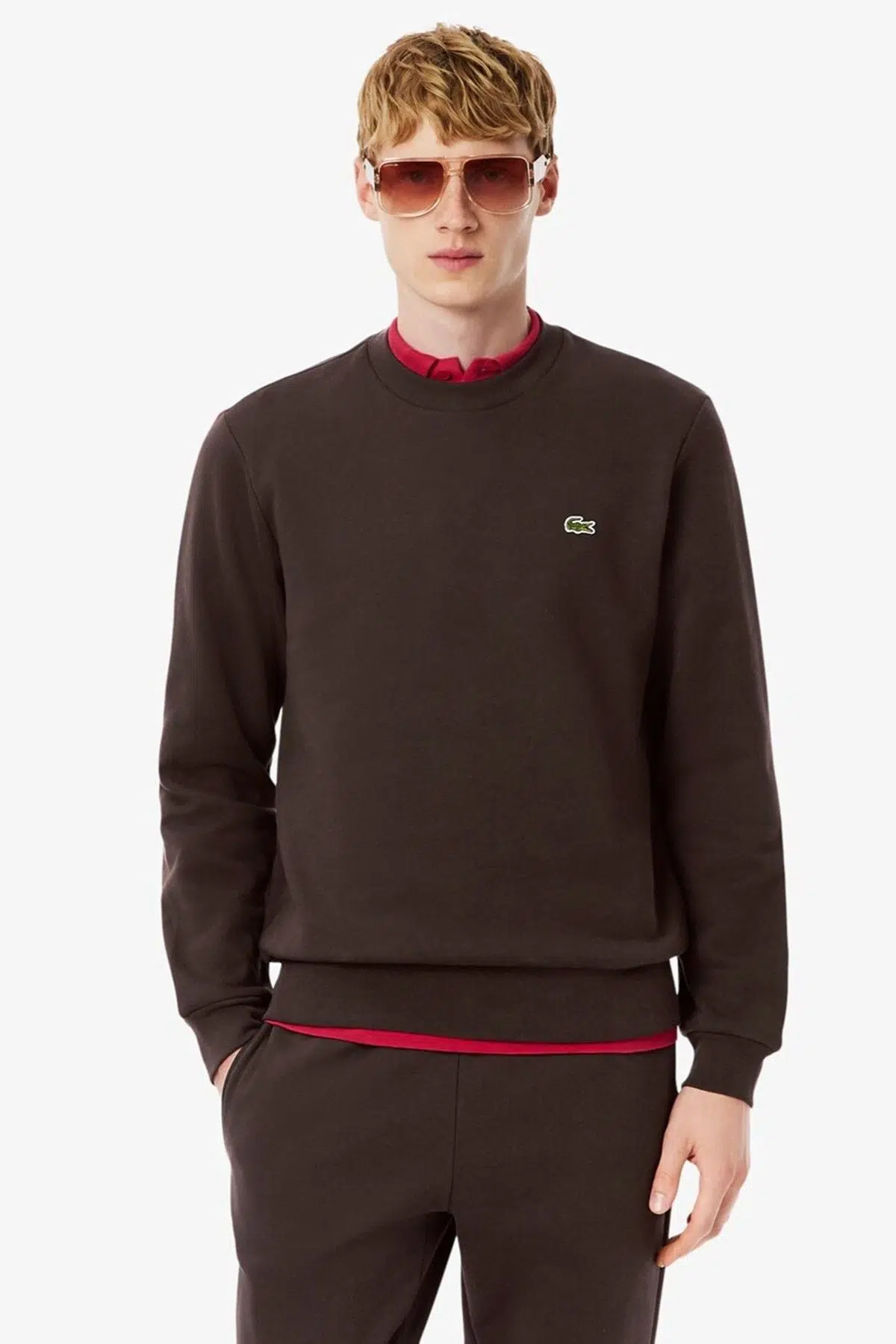 Lacoste Men's Classic Fit Şardonsuz Bisiklet Yaka Sweatshirt Kahverengi