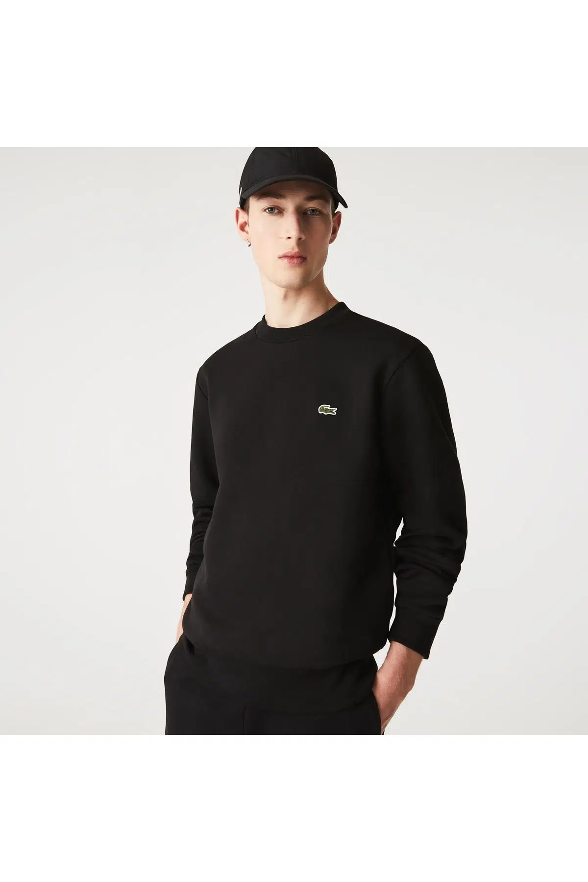 Lacoste Men's Classic Fit Şardonsuz Bisiklet Yaka Sweatshirt Siyah