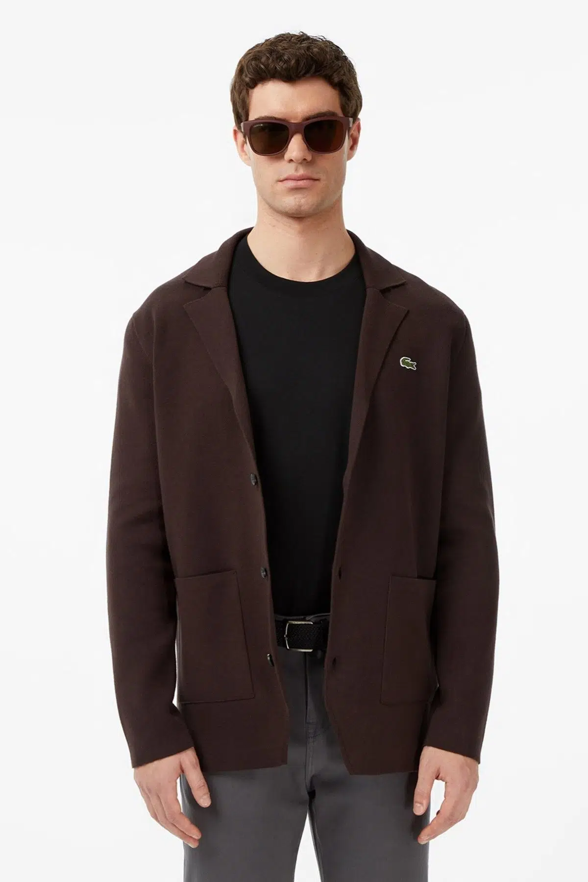 Lacoste Men's Classic Fit V Neck Cardigan Erkek Classic Fit V Yaka Triko Hırka Ceket Kahverengi