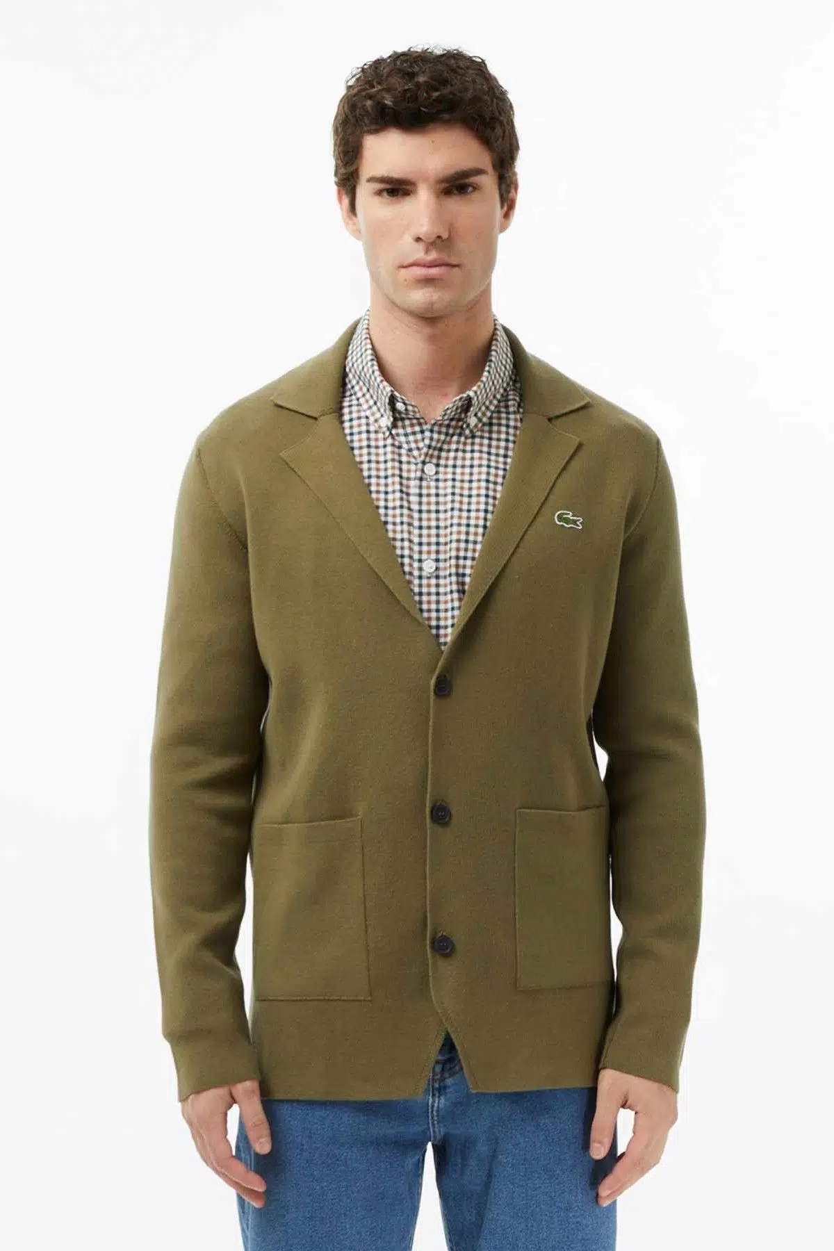 Lacoste Men's Classic Fit V Neck Cardigan Erkek Classic Fit V Yaka Triko Hırka Ceket Yeşil Haki