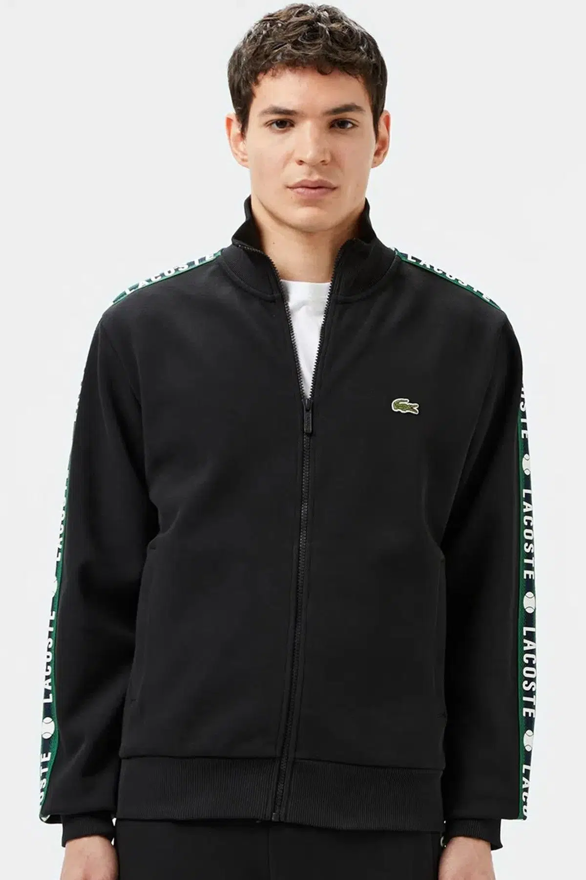 Lacoste Men's Zip Up Printed Black Sweatshirt Erkek Tam Fermuar Sweatshirt Siyah