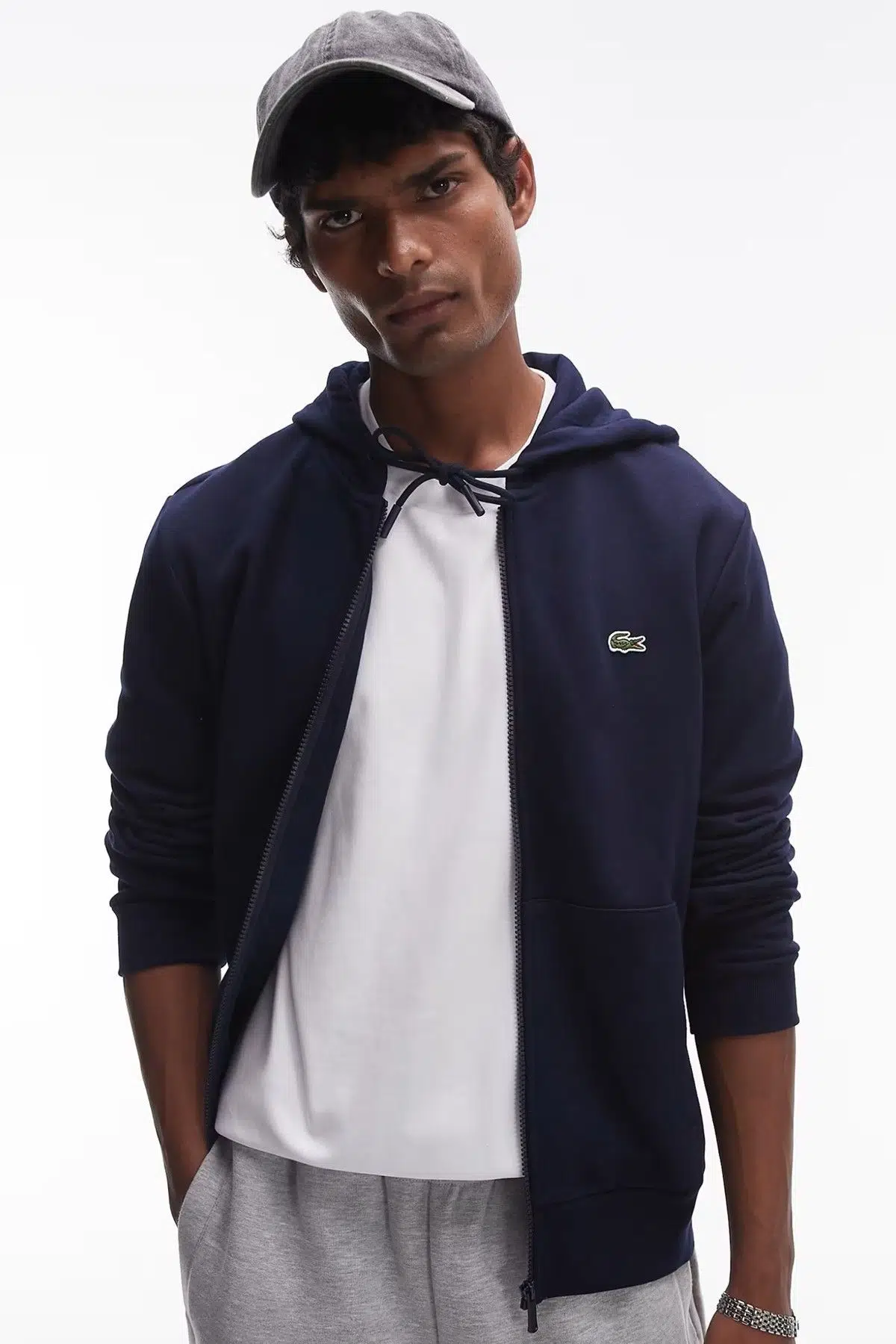 Lacoste Men's Classic Fit Full Zip Hoodie Sweatshirt Erkek Ayarlanabilir Kapüşonlu Organik Pamuk Sweatshirt Lacivert