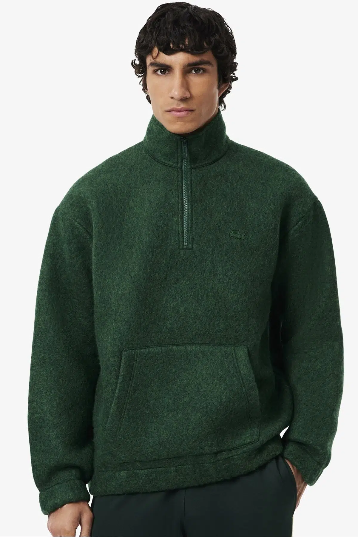 Lacoste Loose Fit 1/4 Zip Men's Cotton Sweatshirt Erkek Bol Kesim Dik Yaka 1/4 Fermuar Sweatshirt Yeşil