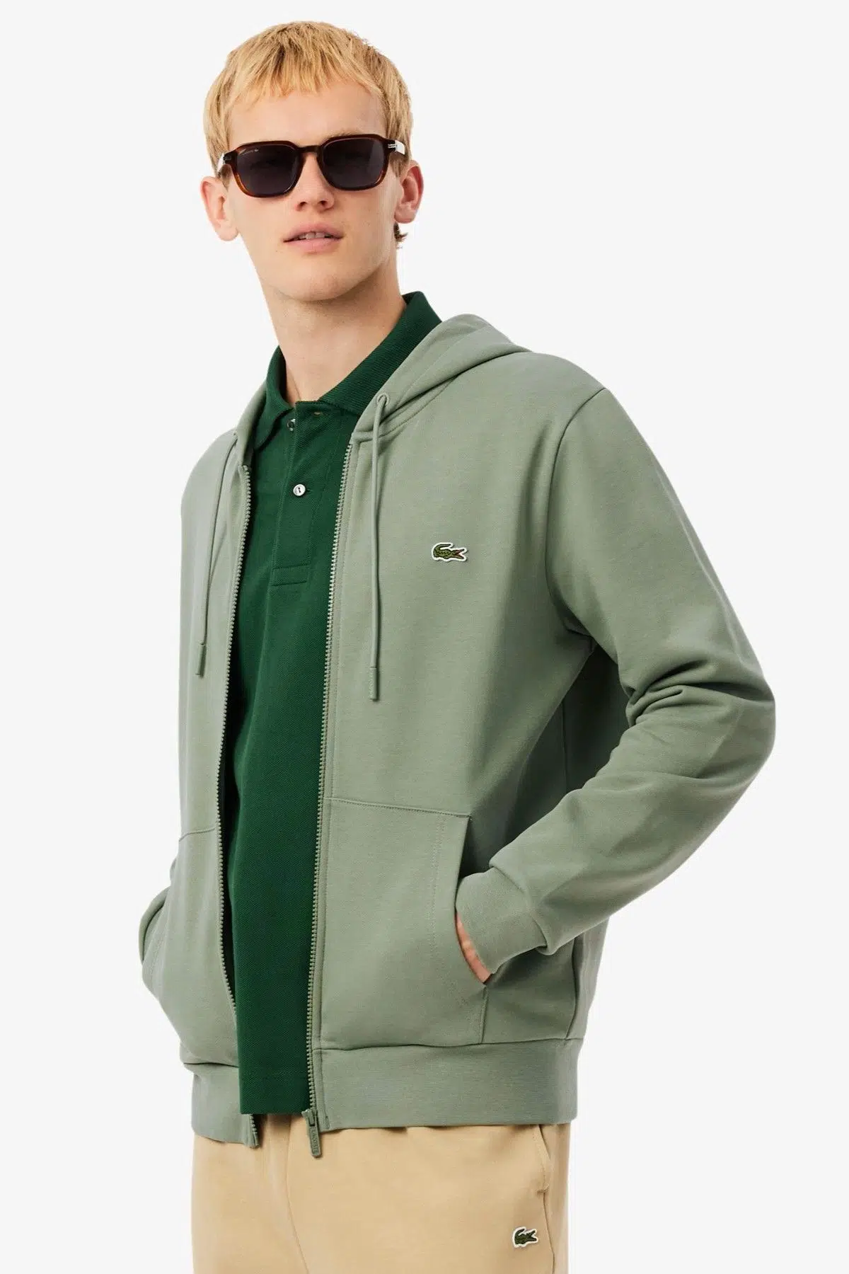 Lacoste Men's Full Zip Hoodie Sweatshirt Erkek Kapüşonlu Tam Fermuar Sweatshirt Yeşil