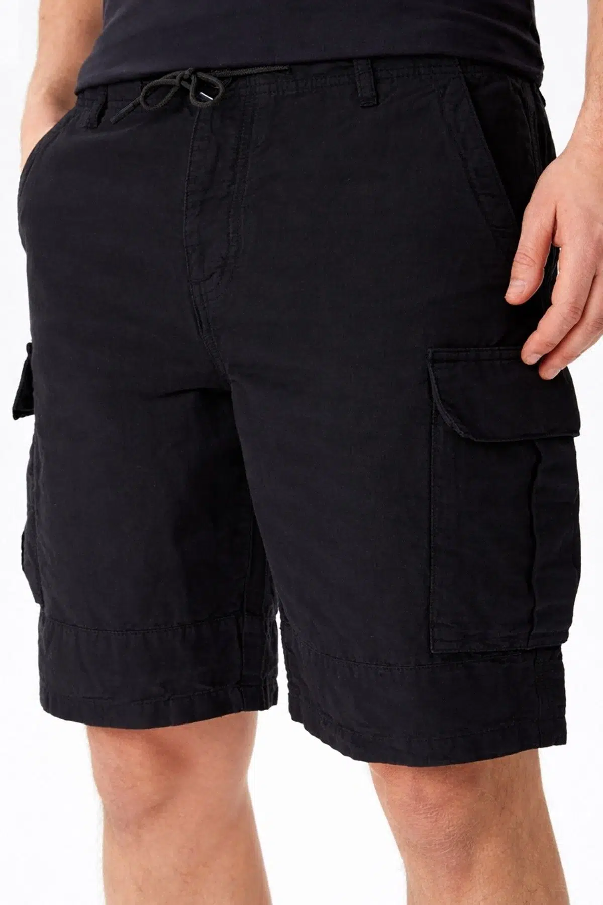 Lacoste Men's Relaxed Fit Black Bermuda Shorts Erkek Kargo Cepli Rahat Kesim Pamuk Keten Şort Siyah