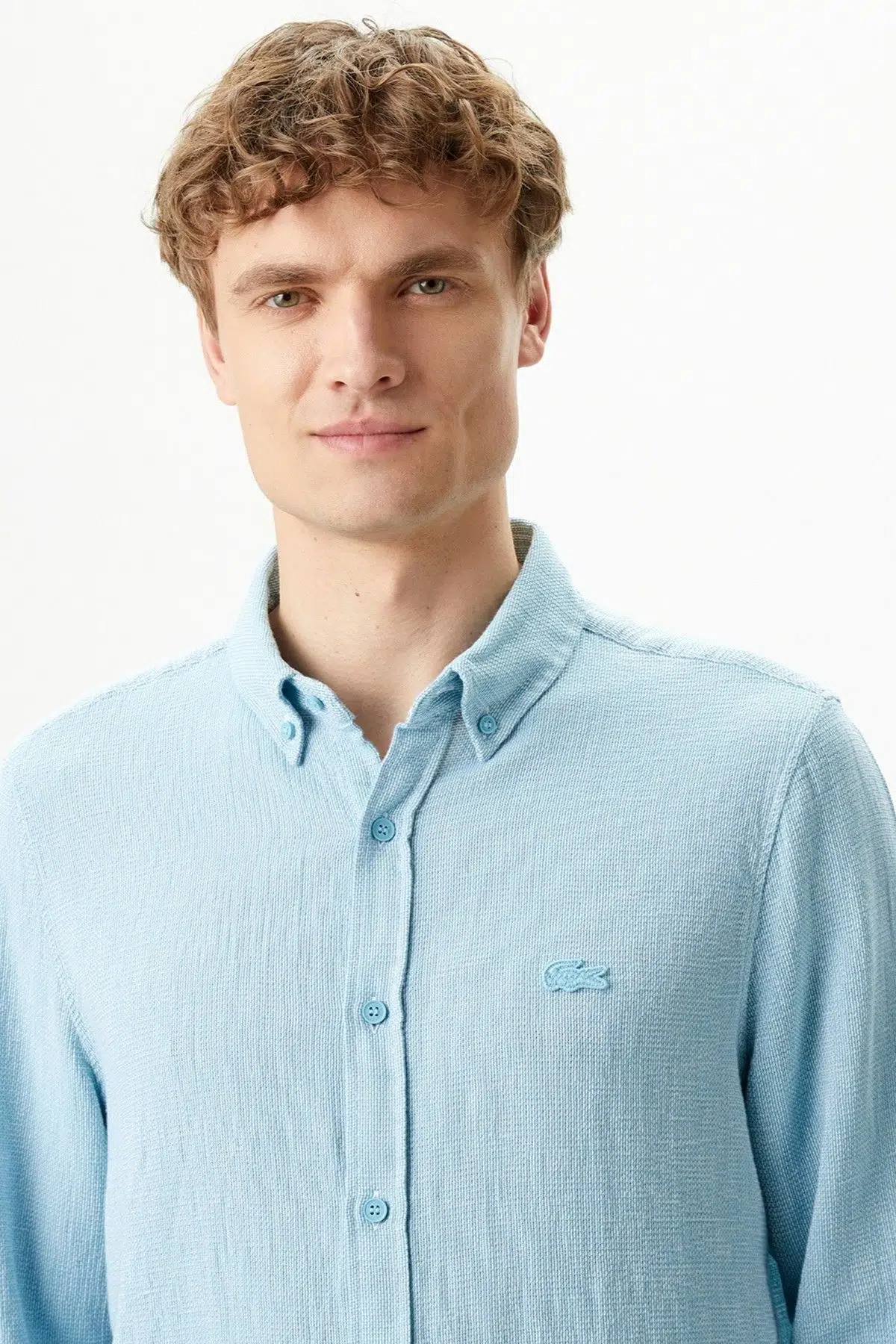 Lacoste Men's Regular Fit Button-Down Collar Linen Shirt Green Erkek Düğmeli Yaka Keten Gömlek Mavi