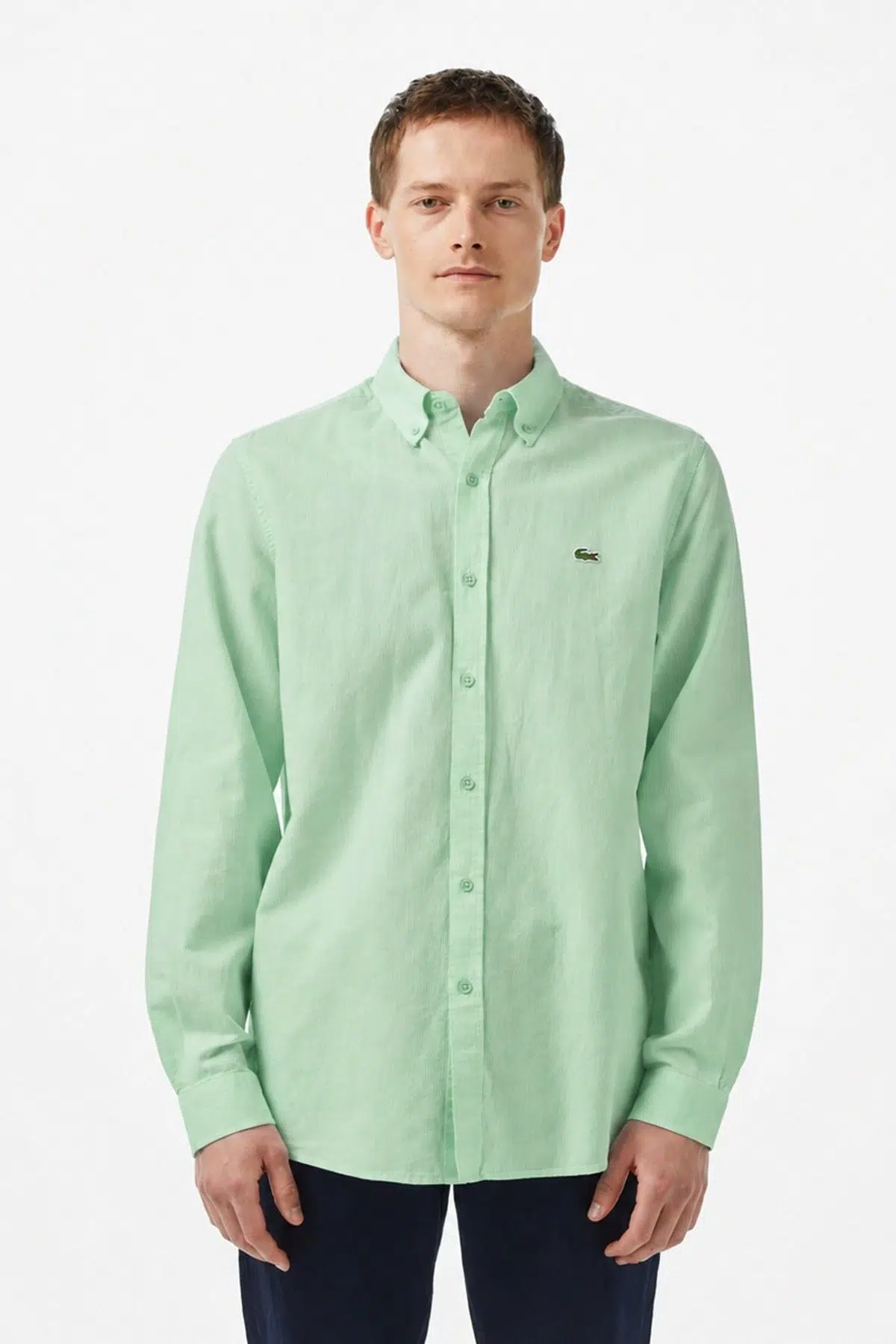 Lacoste Men's Regular Fit Button-Down Collar Linen Shirt Green Erkek Düğmeli Yaka Keten Gömlek Yeşil