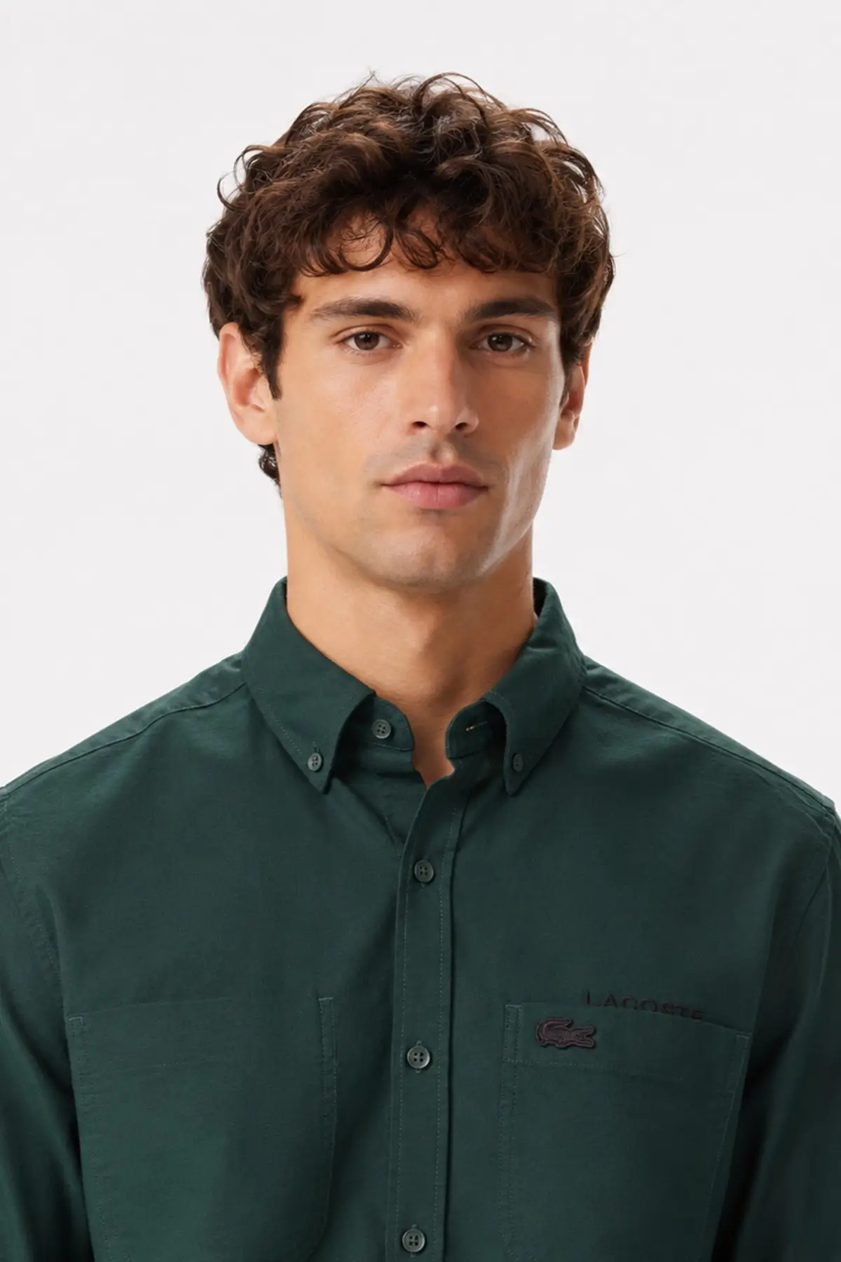 Lacoste Men's Regular Fit Button-Down Collar Linen Shirt Yellow Erkek Düğmeli Yaka Pamuklu Gömlek Yeşil