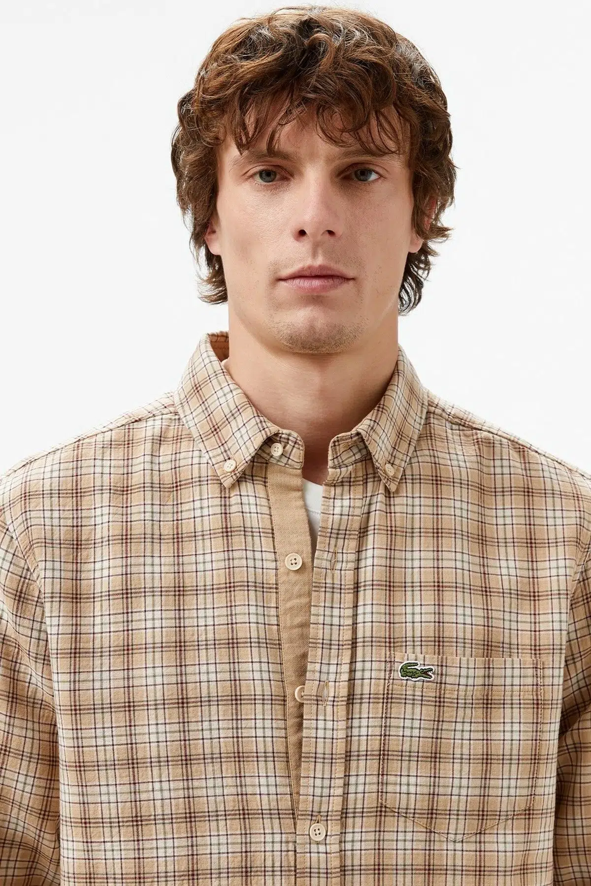 Lacoste Men's Regular Fit Button-Down Collar Plaid Shirt Brown Erkek Düğmeli Yaka Ekose Gömlek Kahverengi
