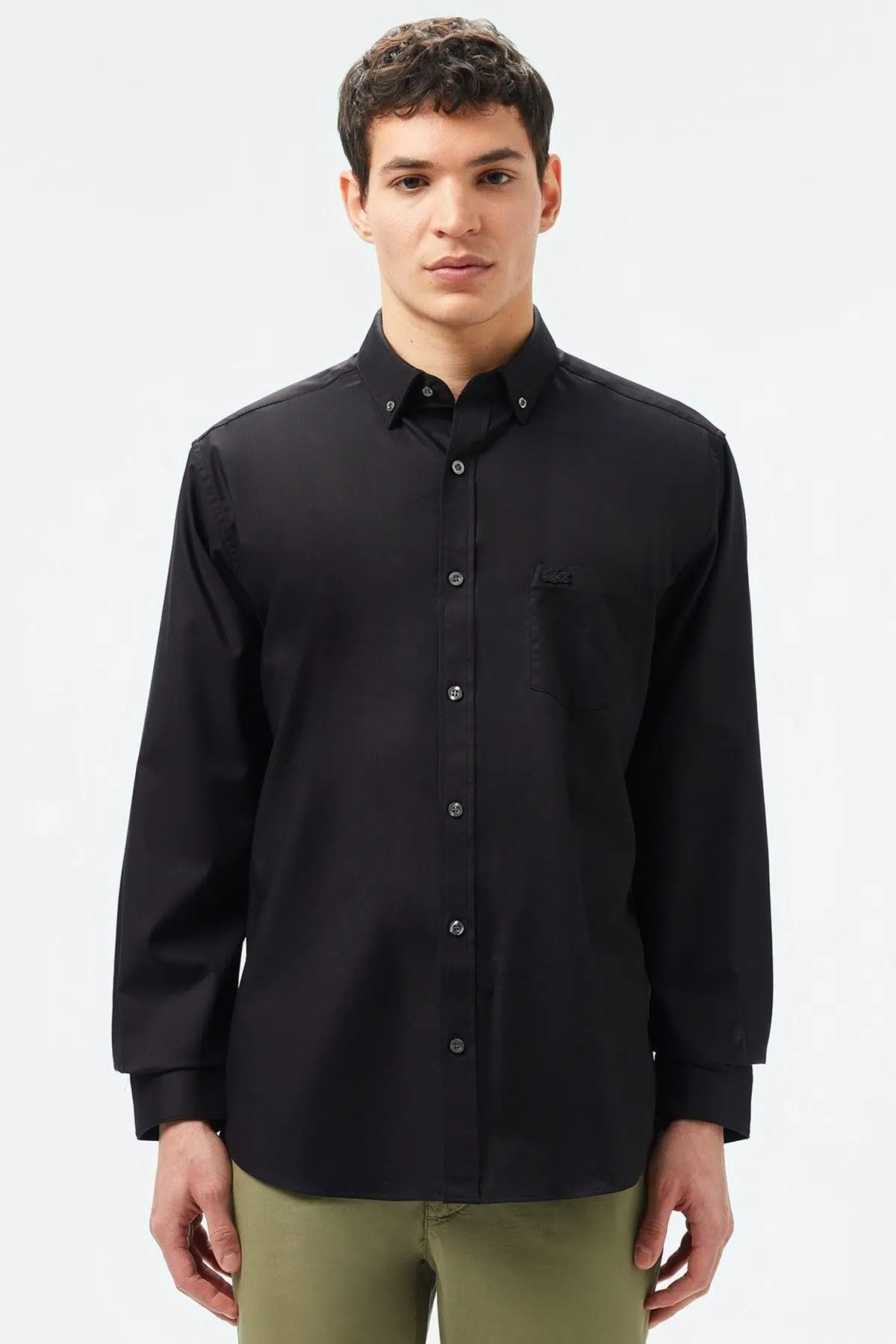 Lacoste Men's Regular Fit Button-Down Cotton Shirt Erkek Düğmeli Yaka Pamuklu Gömlek Siyah