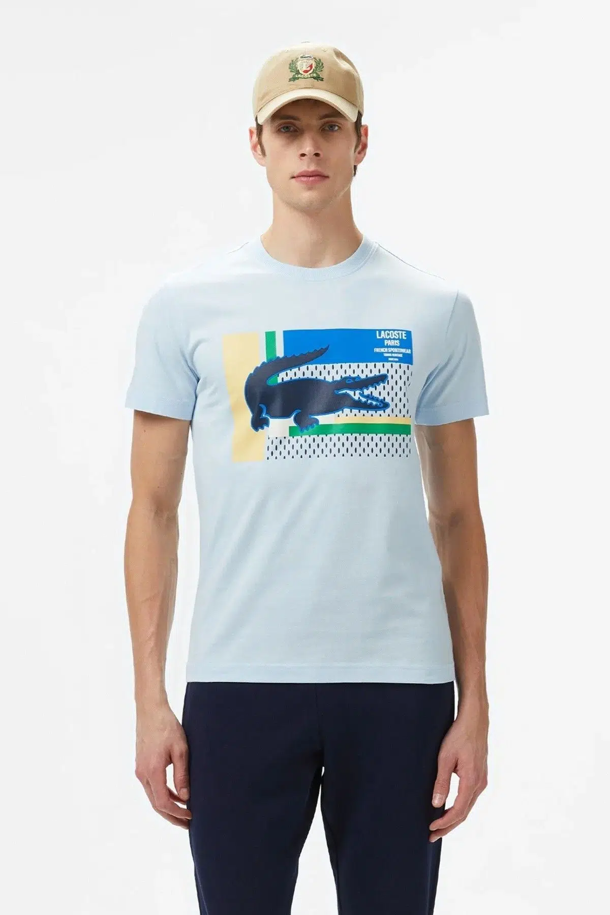 Lacoste Men's Regular Fit Crew Neck Graphic T-Shirt Light Blue Bisiklet Yaka Erkek Tişört Açık Mavi