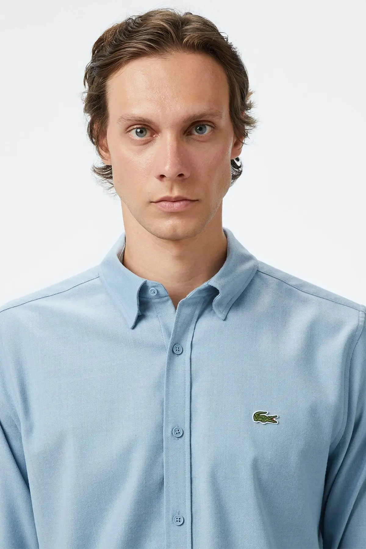 CH2611-HBP Lacoste Men's Regular Fit Erkek Düğmeli Gömlek Yaka Mavi Gömlek
