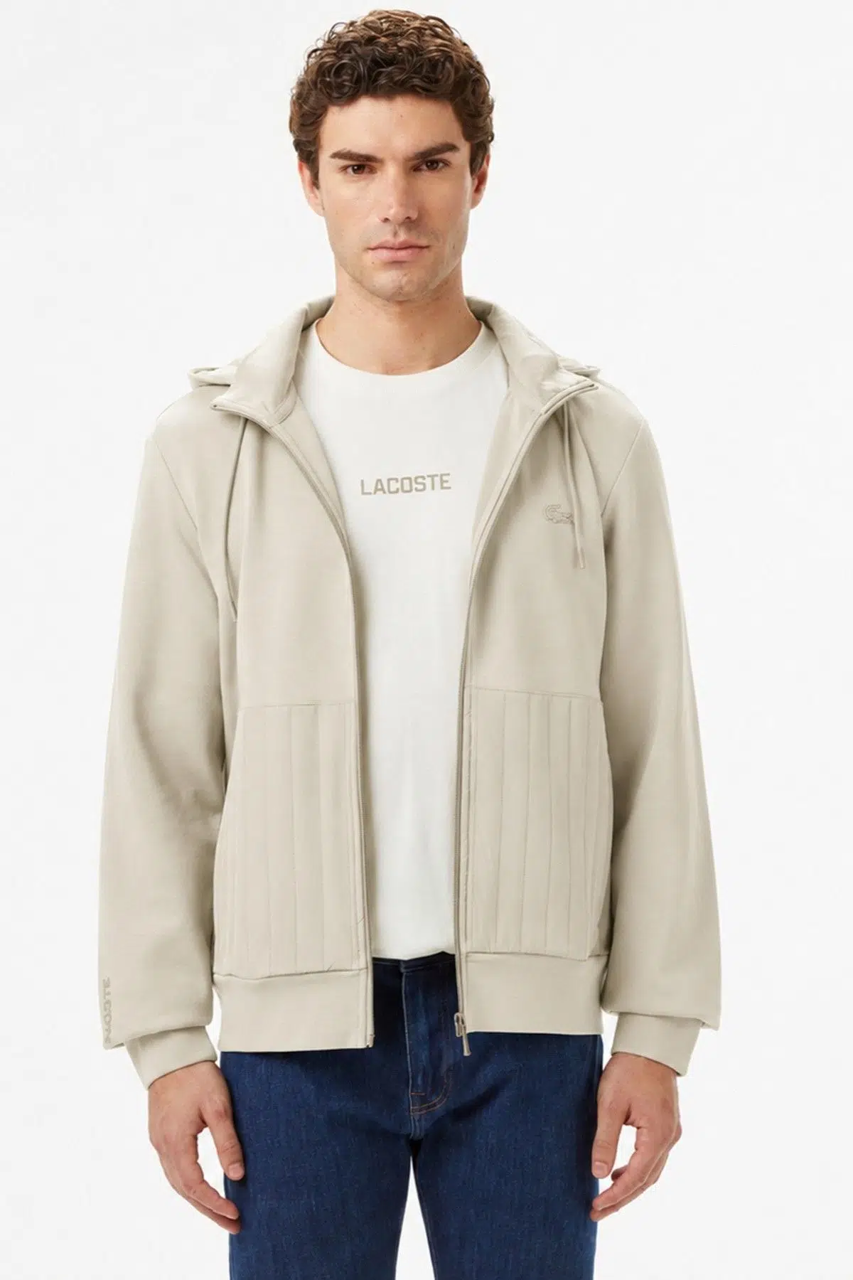 Lacoste Men's Regular Fit Mens Swshirt Çıkarılabilir Kapüşonlu Pamuklu Erkek Sweatshirt Bej