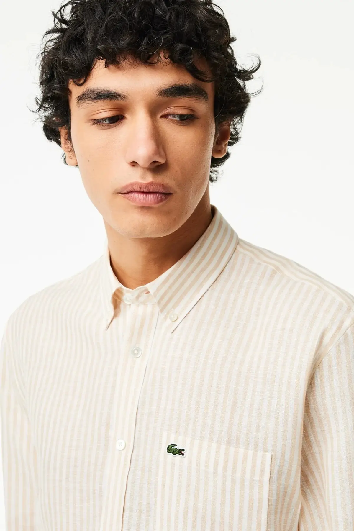 CH6985.IR7 Lacoste Men's Regular Fit Yellow Shirt Standart Kesim Erkek Keten Gömlek Sarı
